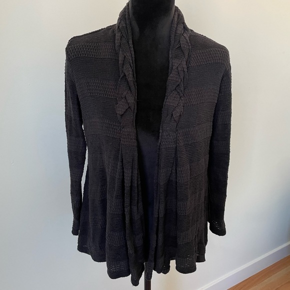 Anthropologie One September Black Fly Away Braided Collar Open Cardigan Size L - Picture 3 of 10